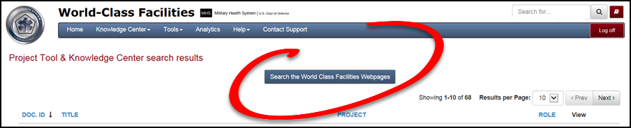 Button available on search results page